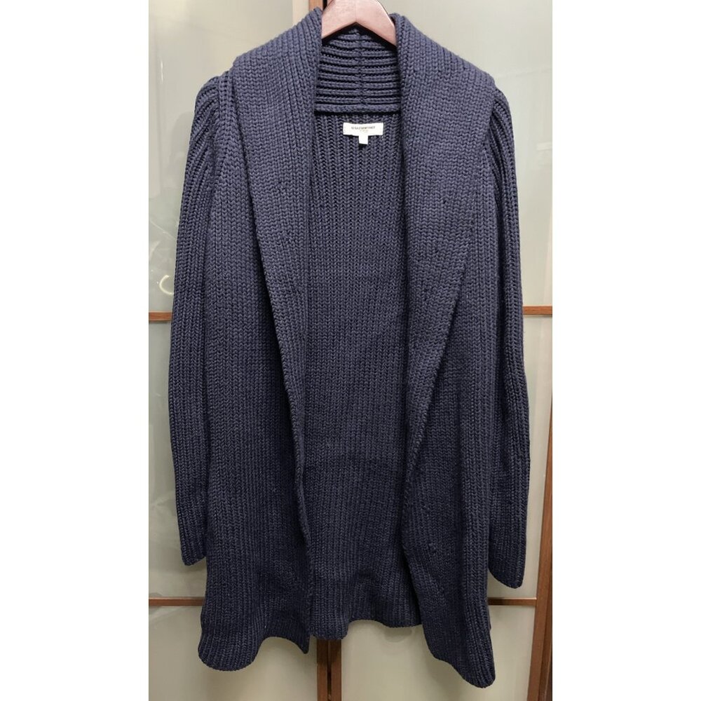 K/F KaufmanFranco Navy Blue Open Front Knit Chunky Shawl Cardigan Sweater Size S